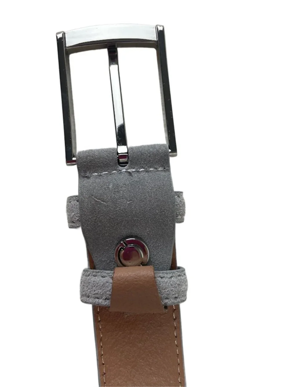 Ground Mind Mens Gray Suede Belt Size 46 Brushed‎ Silver Buckle Modern Uniform